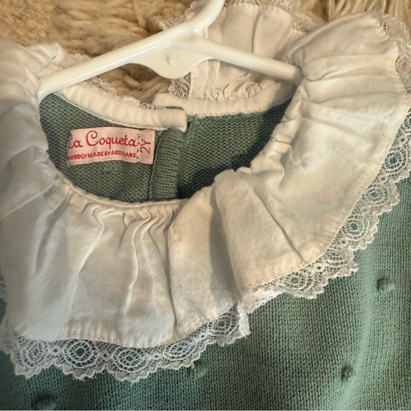 Mint Green Sweater with White Ruffle Collar - Picture 3 of 3